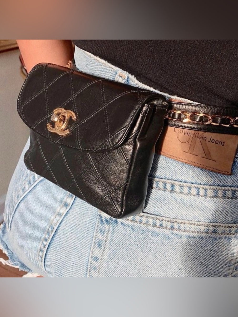CHANEL Classic Lambskin Waist Bag with Gold CC Hardware